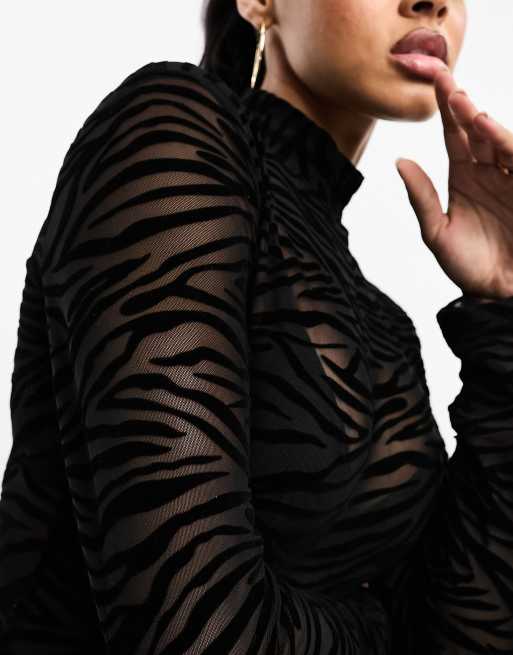 In The Style - Højhalset bodystocking med zebraprint i sort mesh - Kun hos ASOS, 2 af 4