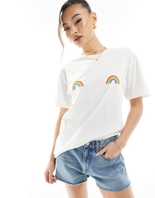 fendi kids logo textured sweatshirt - Hvid T-shirt med regnbuegrafik