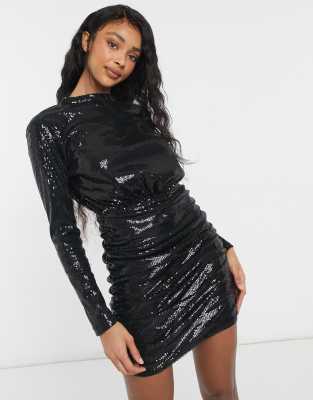 In The Style in esclusiva - Vestito corto accollato con paillettes 2 in 1, colore nero - In The Style  donna Nero - immagine3