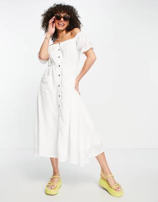 In The Style Jac Jossa bardot pocket detail midi dress in white ASOS