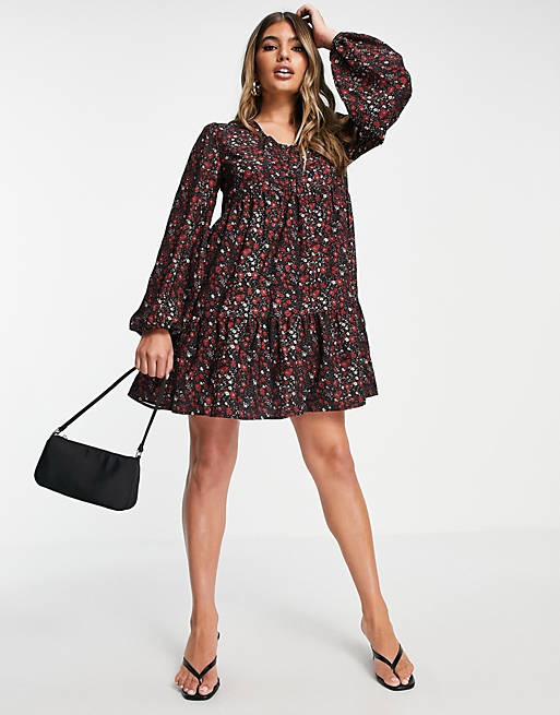 In The Style Jac Jossa ditsy floral smock dress in red