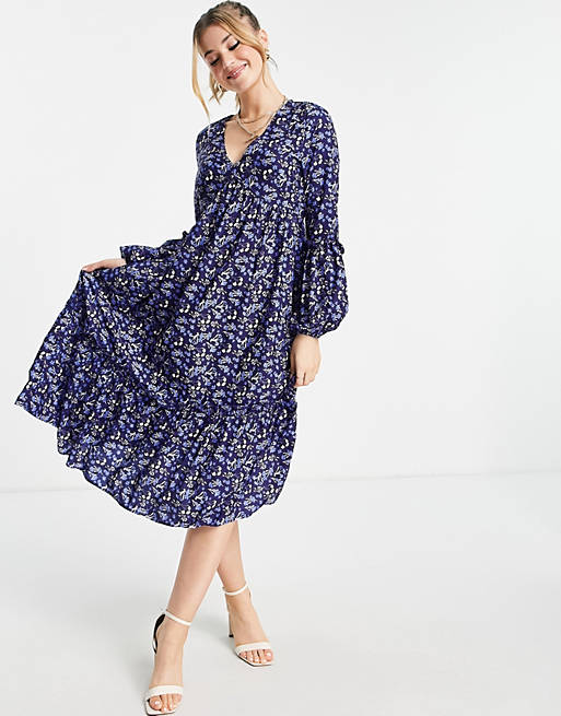 In The Style Jac Jossa midi smock dress in navy floral
