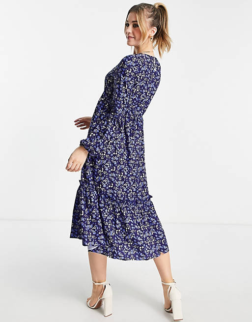 Dresses In The Style Jac Jossa midi smock dress in navy floral 