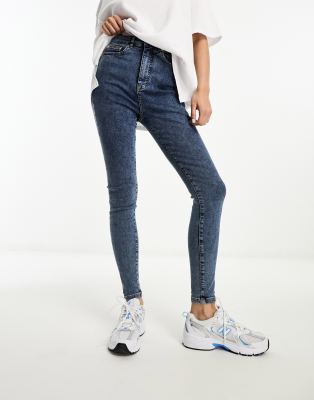 In The Style sculpted high waist skinny jeans in mid blue - ASOS Price Checker