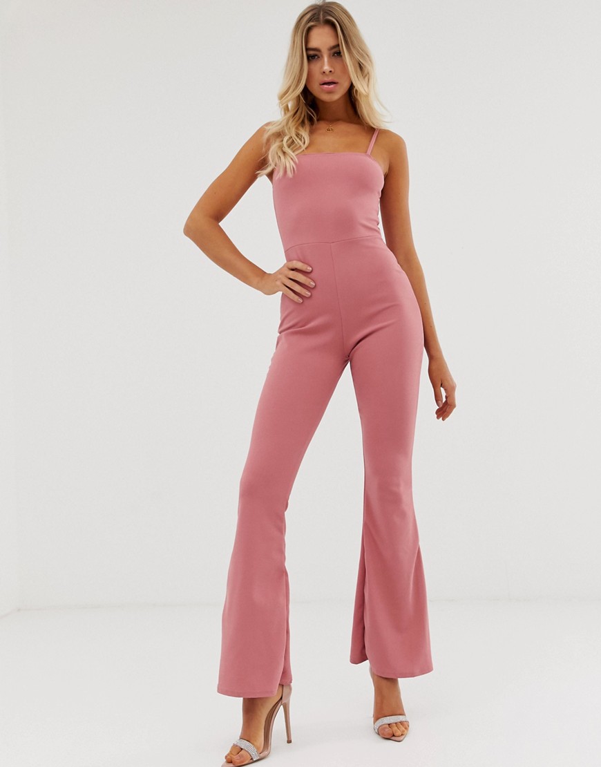 In The Style - Jumpsuit met vierkante halslijn en uitlopende pijpen-Roze
