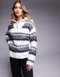 [In The Style] In The Style knit half zip jumper in cream fair isle print-White 10-12 Cream print