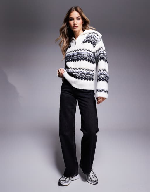 In The Style knit half zip jumper in cream fair isle print, 3 of 4