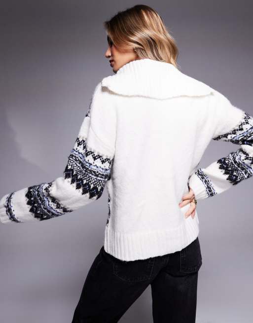 In The Style knit half zip jumper in cream fairisle print, 2 of 4