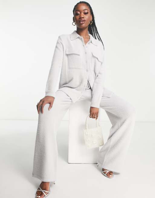 In The Style knitted button through shirt in grey (part of a set)