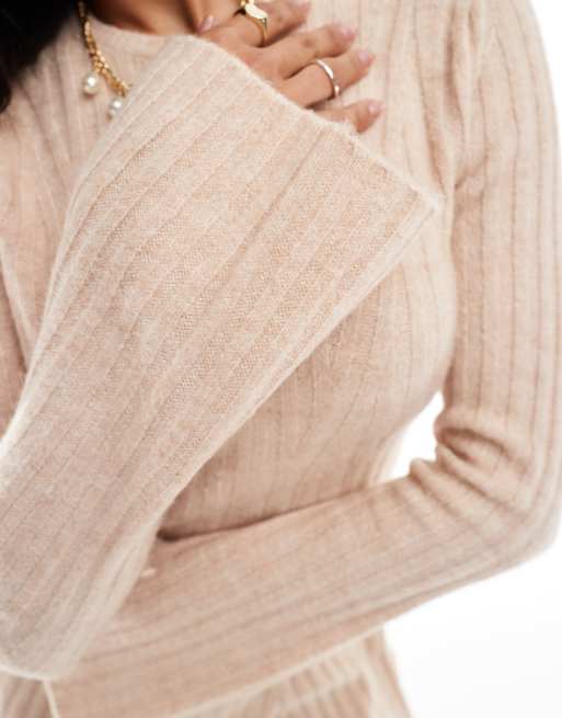 In The Style knitted flared sleeve skater mini dress in camel , 4 of 4