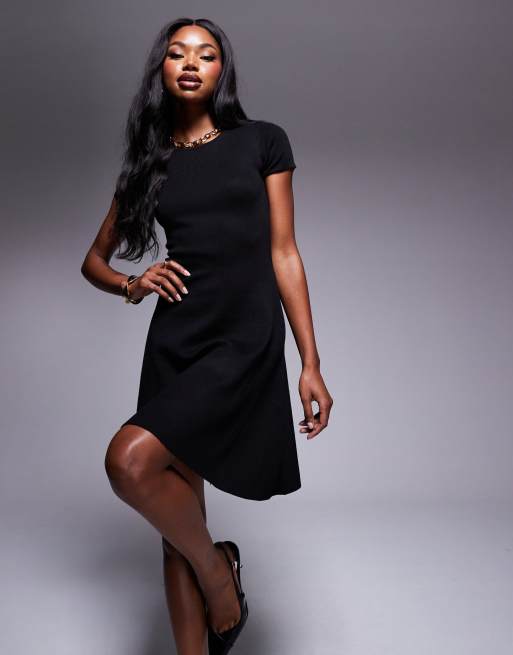 In The Style knitted mini skater dress in black, 3 of 4