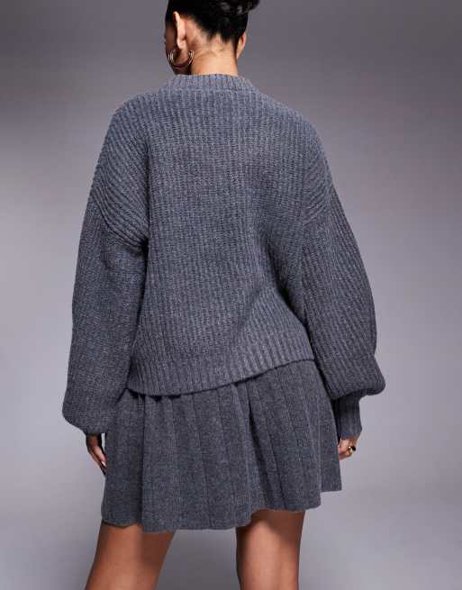 In The Style knitted pleated mini skirt co-ord in charcoal ASOS