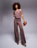 [In The Style] In The Style knitted wide leg pants in chocolate (part of a set)-Brown 10-12 BROWN