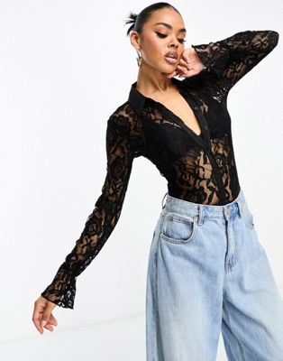 In The Style lace shirt body in black - ASOS Price Checker