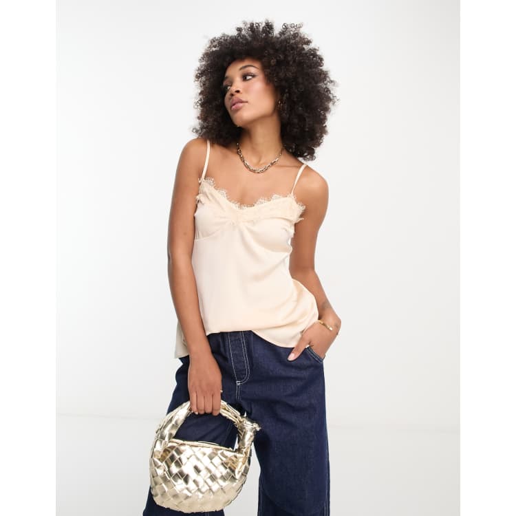 In The Style lace trim cami top in cream