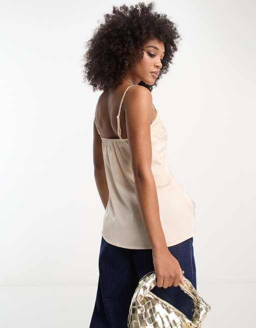 In The Style lace trim cami top in cream