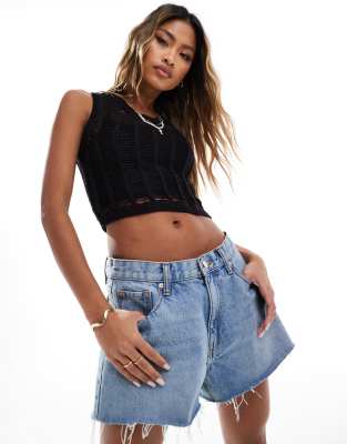 In The Style laddered knit crop top in black