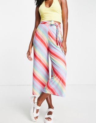 In The Style ladybaby mum stripe tie waist cullotte trousers in multi