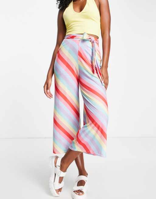In The Style ladybaby mum stripe tie waist cullotte trousers in multi
