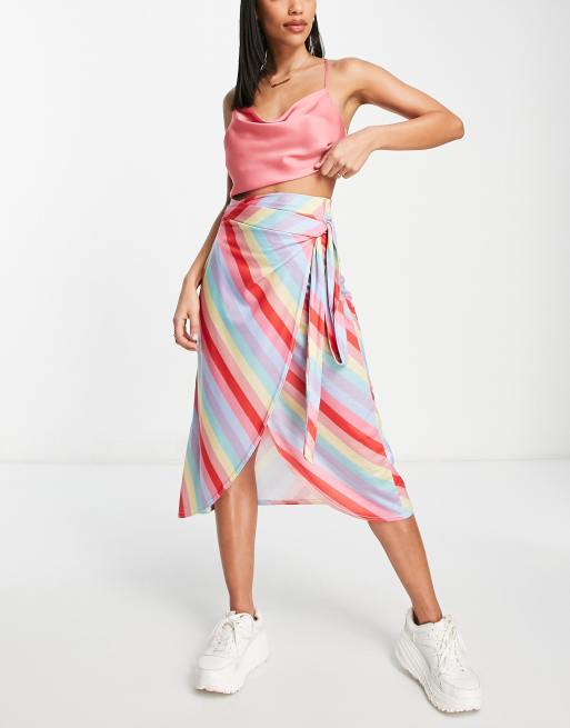 In The Style Ladybaby wrap strip midi skirt in multi