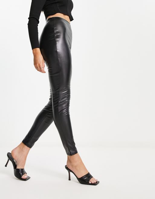 Pimkie high waisted faux leather leggings in chocolate