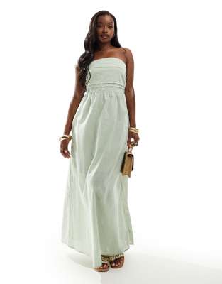 In The Style In The Style linen blend bandeau maxi dress in sage green