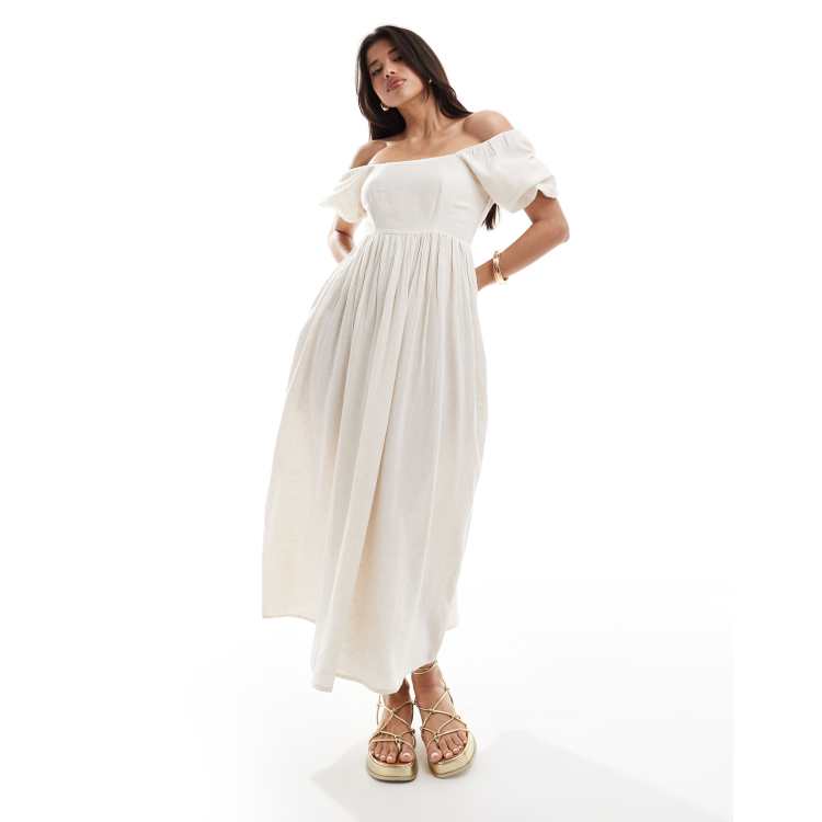 White bardot puff sleeve dress sales