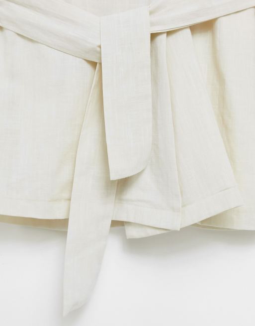 In The Style linen look belted kimono wrap dress in off white, 4 of 4