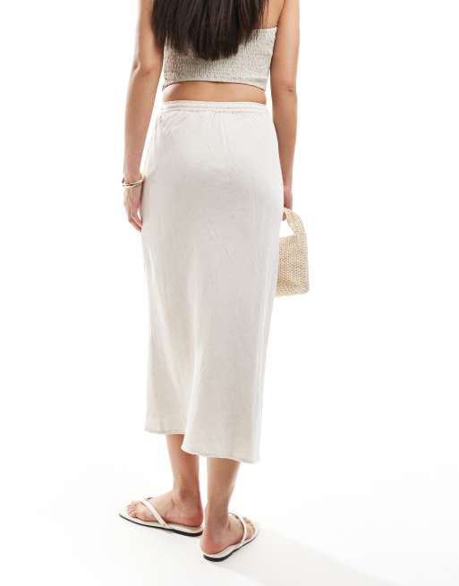 In The Style linen look drawstring midaxi skirt in stone ASOS