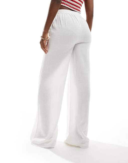 Womens wide leg linen drawstring pants sales