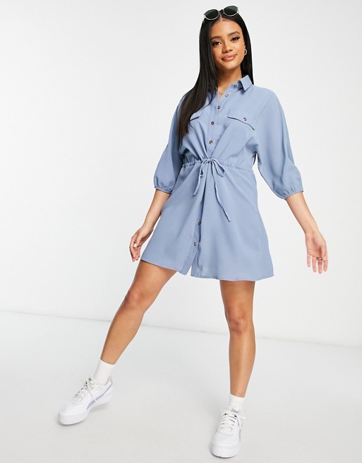 In The Style linen shirt dress in blue