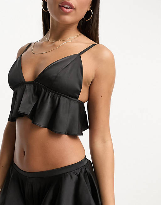 In The Style lingerie bra top and ruffle knicker set in black