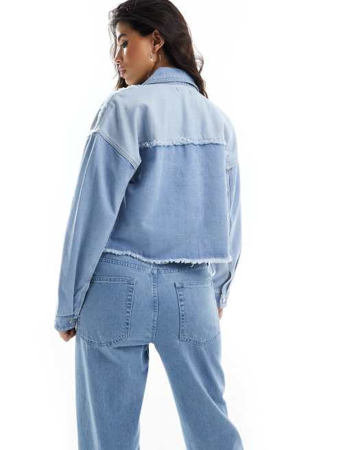 In The Style – Ljusblå jeansjacka med fransiga sömmar och detaljfickor, 4 av 4