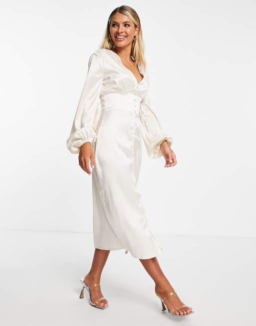 White satin long sleeve on sale dress