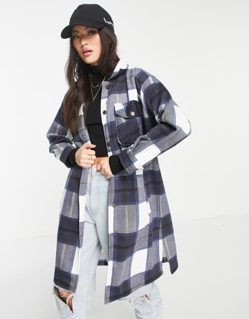 In The Style longline shacket in check