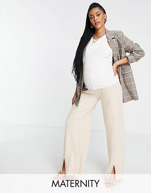 In The Style Maternity x Brooke Vincent split front flare trouser co ord in stone