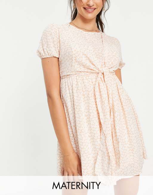 In The Style Maternity x Dani Dyer bow detail mini dress in pink multi print