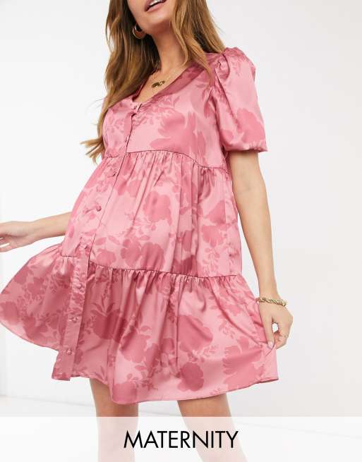 In The Style Maternity x Dani Dyer button through mini smock dress in pink floral print