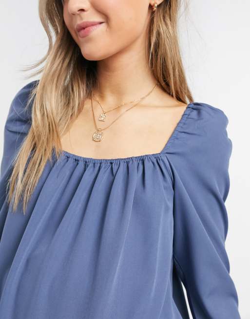 In The Style Maternity x Dani Dyer – Etuikleid mit eckigem Ausschnitt und Puffärmeln in Blau, 3 von 4