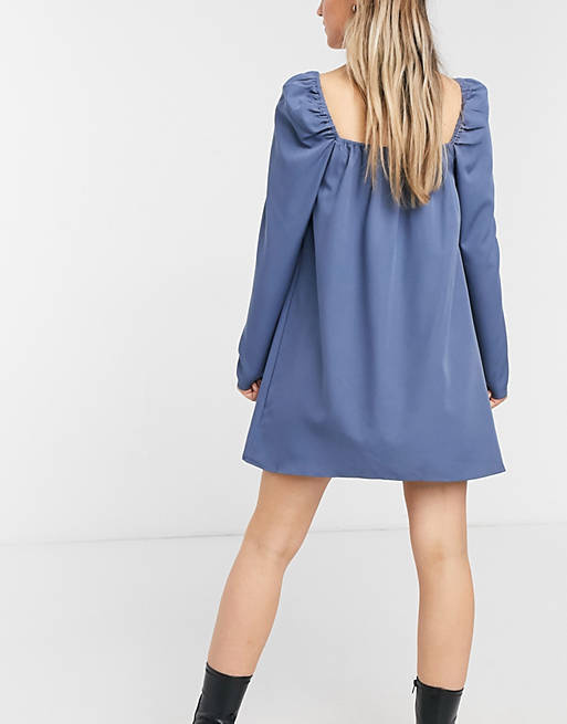 Dresses In The Style Maternity x Dani Dyer square neck puff sleeve shift dress in blue 