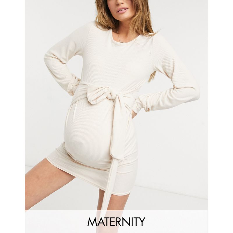Donna Vestiti In The Style Maternity x Dani Dyer - Vestito felpa grigio pietra con cintura