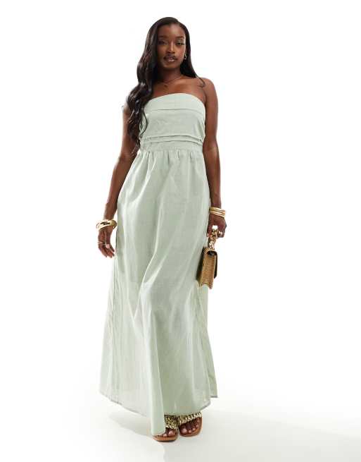 In The Style - Maxi bandeau-jurk van linnenmix in saliegroen