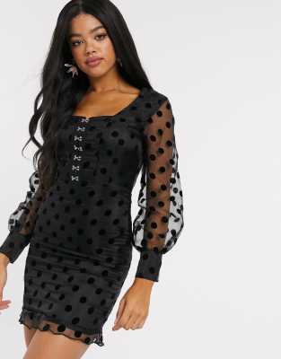 polka dot frill hem dress