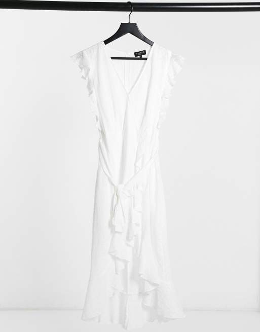In The Style - Midi jurk met overslag aan de voorkant en broderie in wit
