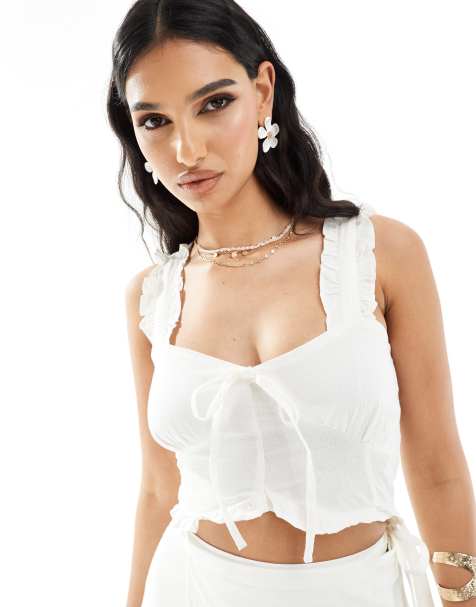 In The Style milkmaid frill top in white - view 1