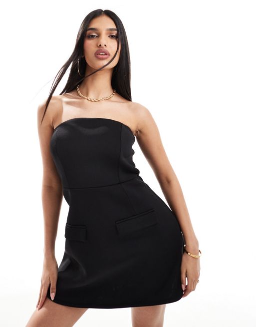 In The Style - Mini bandeau-jurk met structuur en zakdetail in zwart