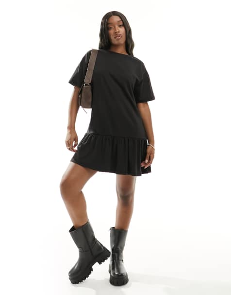 In The Style mini peplum hem t-shirt dress in black - view 1