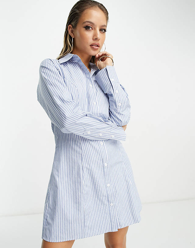 In The Style - mini shirt dress in blue stripe