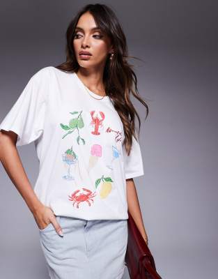 nautical graphic print oversized T-shirt in white