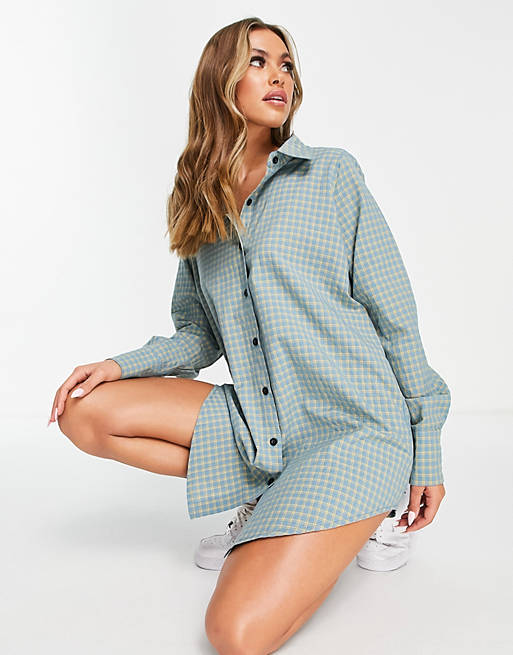 In The Style Olivia Bowen check oversized shirt dress in sage green